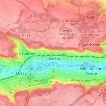 Mapa topográfico Les Taupiniaux, altitude, relevo