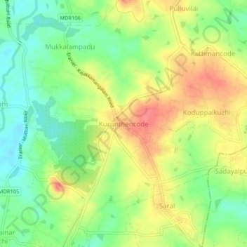 Mapa topográfico Kurunthencode, altitude, relevo