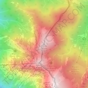 Mapa topográfico Monte Orsaro, altitude, relevo