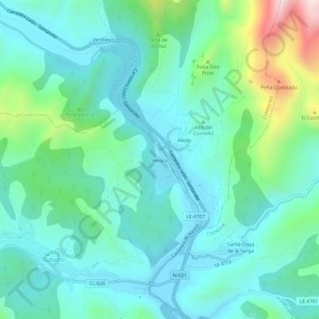 Mapa topográfico Alejico, altitude, relevo