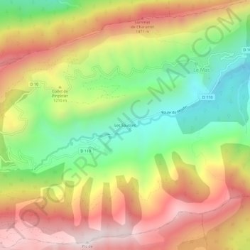 Mapa topográfico Les Sausses, altitude, relevo