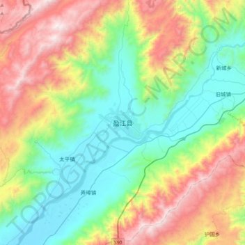 Mapa topográfico 盈江县, altitude, relevo