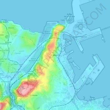 Mapa topográfico El Muselín, altitude, relevo