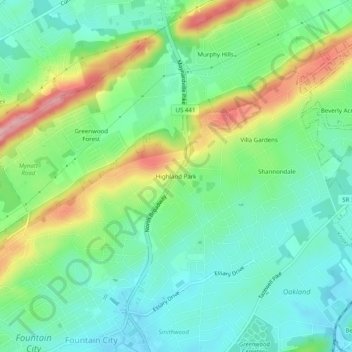 Mapa topográfico Highland Park, altitude, relevo