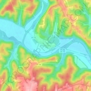Mapa topográfico Walhonding, altitude, relevo