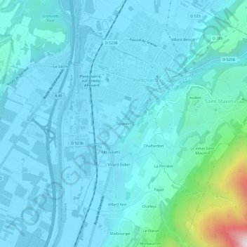 Mapa topográfico Grignon, altitude, relevo