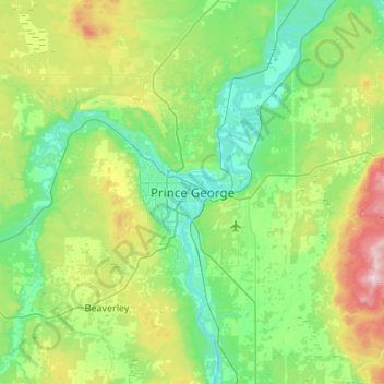 Mapa topográfico Prince George, altitude, relevo