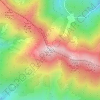 Mapa topográfico Mencilla, altitude, relevo