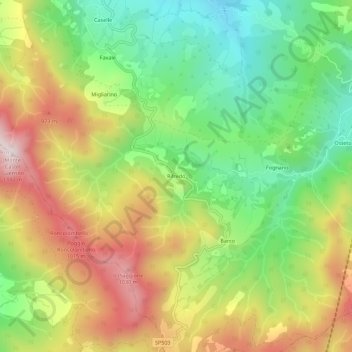 Mapa topográfico Rifredo, altitude, relevo