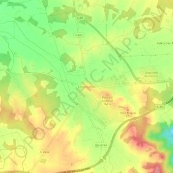 Mapa topográfico Llagostera, altitude, relevo
