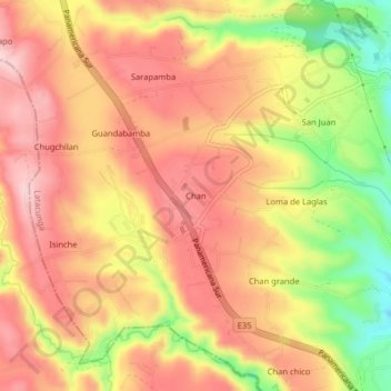 Mapa topográfico Chan, altitude, relevo