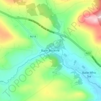 Mapa topográfico Ballyvourney, altitude, relevo