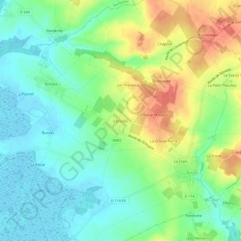 Mapa topográfico Liboulas, altitude, relevo