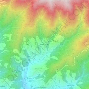 Mapa topográfico Villa di Baggio, altitude, relevo