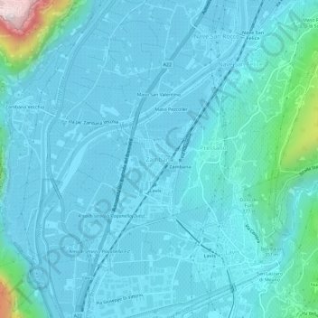Mapa topográfico Zambana, altitude, relevo