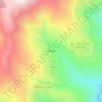 Mapa topográfico Vertiente, altitude, relevo