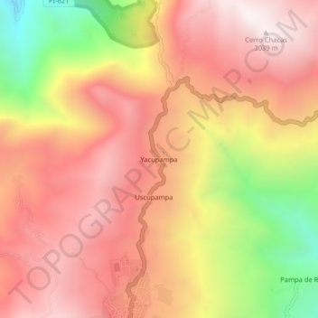 Mapa topográfico Yacupampa, altitude, relevo