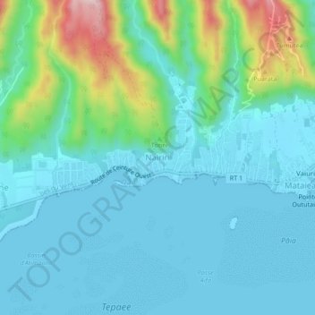 Mapa topográfico Nairiri, altitude, relevo