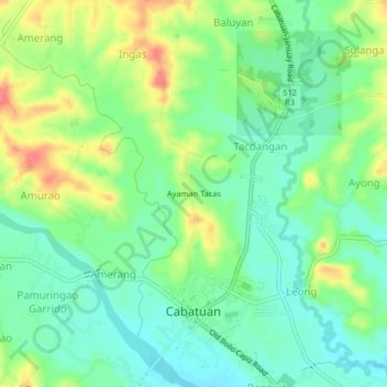 Mapa topográfico Ayaman Tacas, altitude, relevo
