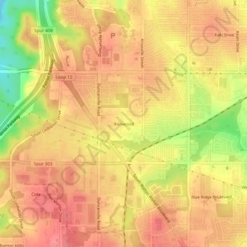 Mapa topográfico Kenwood, altitude, relevo