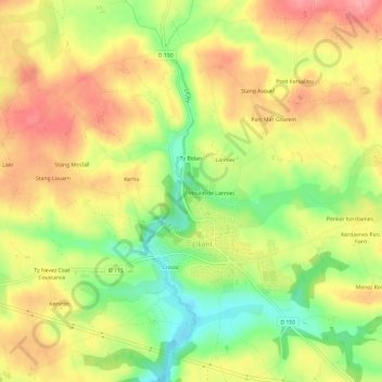 Mapa topográfico Chalonic, altitude, relevo