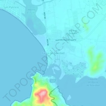 Mapa topográfico Barra de Navidad, altitude, relevo