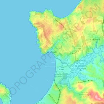 Mapa topográfico Ventanas, altitude, relevo