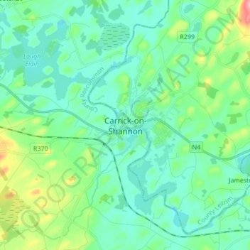 Mapa topográfico Carrick-on-Shannon, altitude, relevo