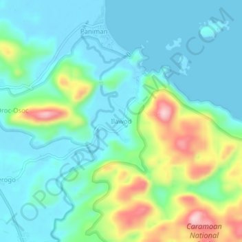 Mapa topográfico Ilawod, altitude, relevo