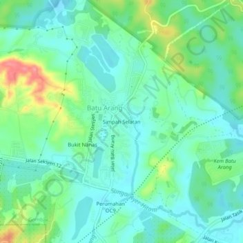 Mapa topográfico Simpah Selatan, altitude, relevo
