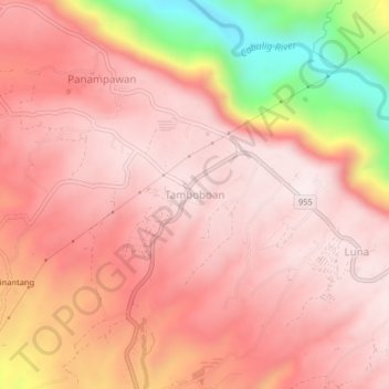Mapa topográfico Tamboboan, altitude, relevo