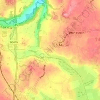 Mapa topográfico Moors Bank, altitude, relevo
