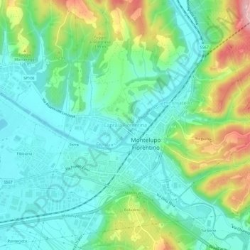 Mapa topográfico Capraia Fiorentina, altitude, relevo