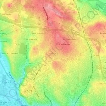 Mapa topográfico Les Terries, altitude, relevo