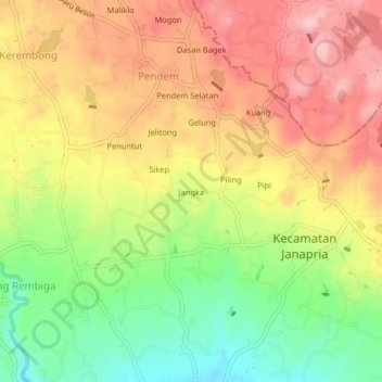 Mapa topográfico Jangka, altitude, relevo