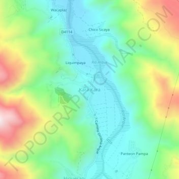 Mapa topográfico Kara Kara, altitude, relevo