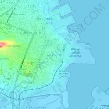 Mapa topográfico Sidorukun, altitude, relevo