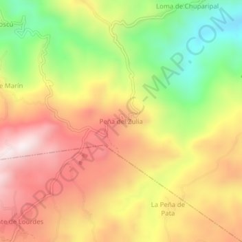 Mapa topográfico Peña del Zulia, altitude, relevo