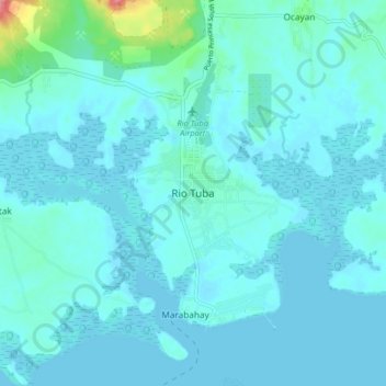 Mapa topográfico Rio Tuba, altitude, relevo