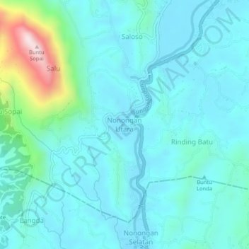 Mapa topográfico Nonongan Utara, altitude, relevo