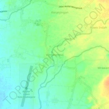 Mapa topográfico Wirowongso, altitude, relevo