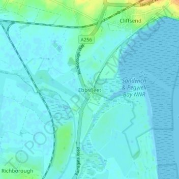 Mapa topográfico Ebbsfleet, altitude, relevo