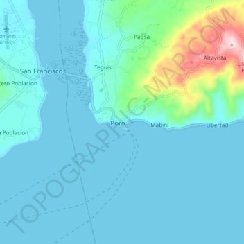 Mapa topográfico Poro, altitude, relevo