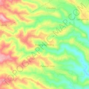 Mapa topográfico Bojong Genteng, altitude, relevo