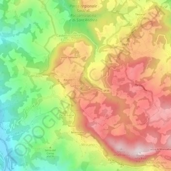 Mapa topográfico Poggiolino, altitude, relevo