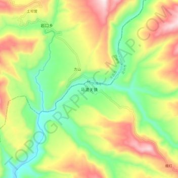 Mapa topográfico 马渡关镇, altitude, relevo