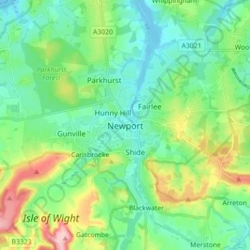 Mapa topográfico Newport, altitude, relevo