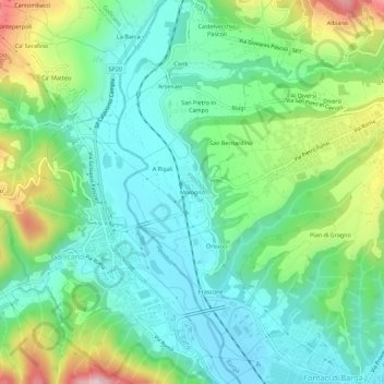Mapa topográfico Mologno, altitude, relevo