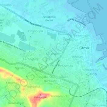 Mapa topográfico Karangpoh, altitude, relevo