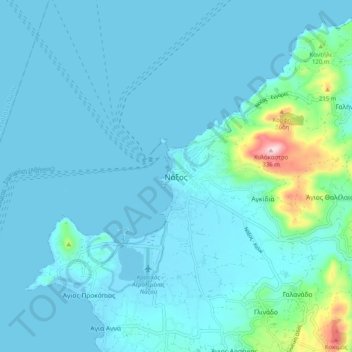 Mapa topográfico Naxos, altitude, relevo